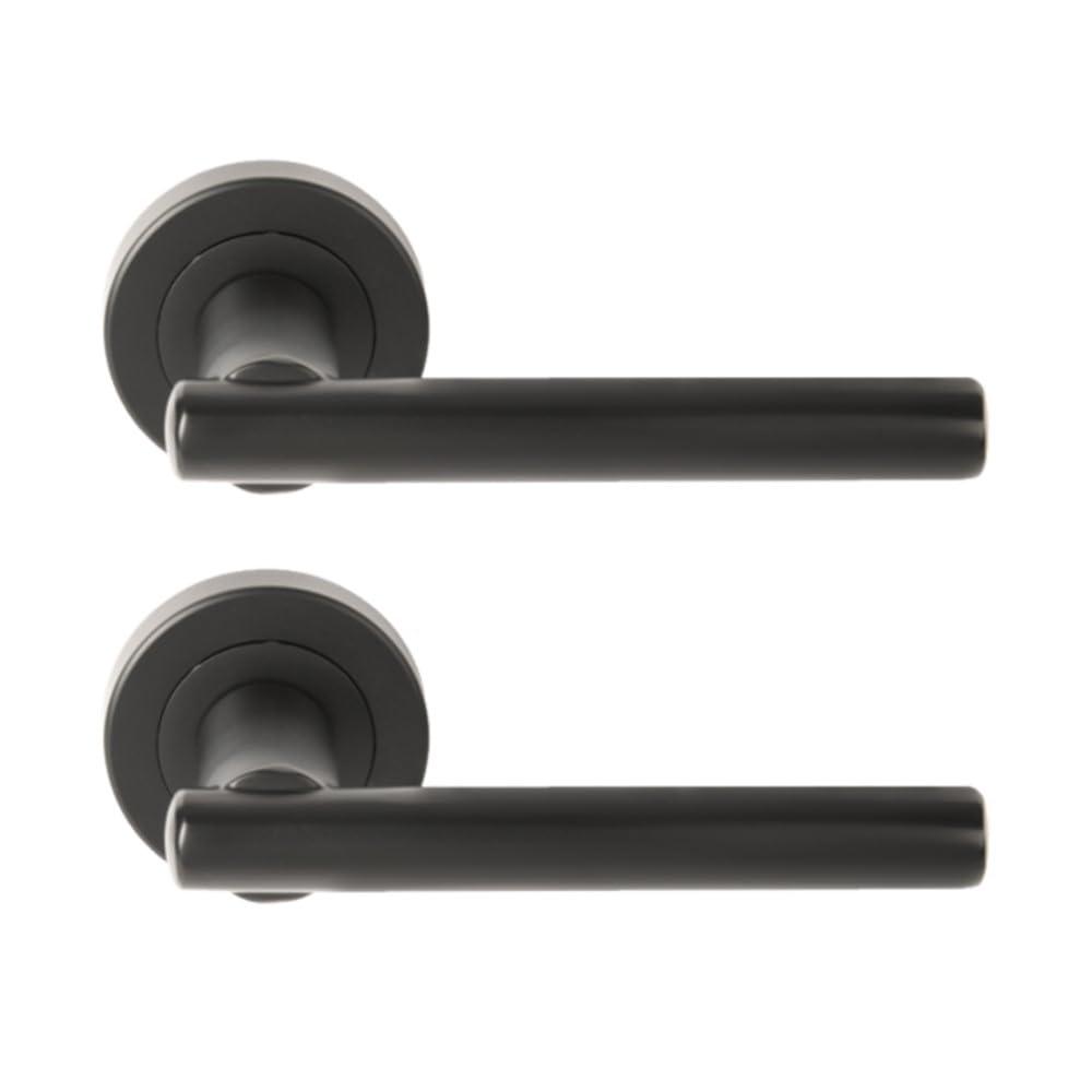 Solus Door Handles on Rose Bathroom Deadbolt Pack with Ball Bearing Hinges - Black Matt - Image 2