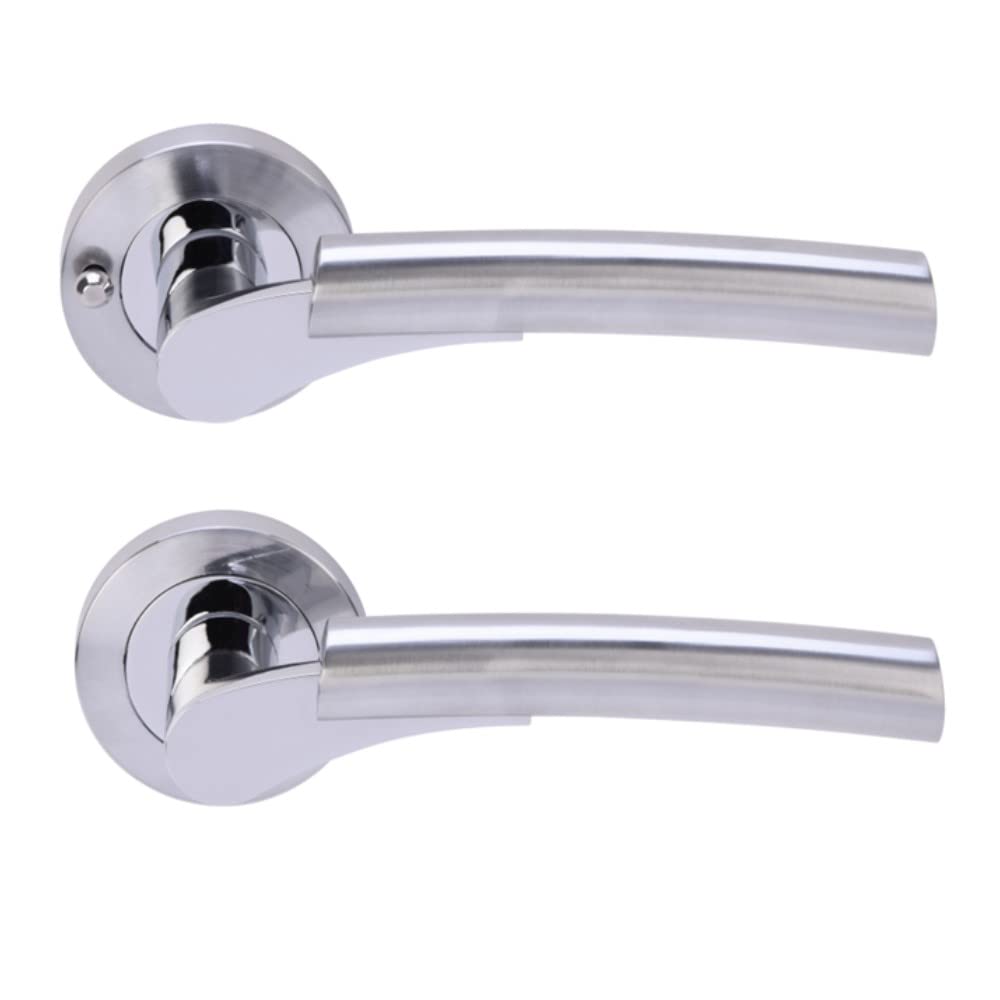 Raida Privacy Lever On Round Rose Door Handles, with Privacy Latch - Polished/Satin Chrome - Image 2