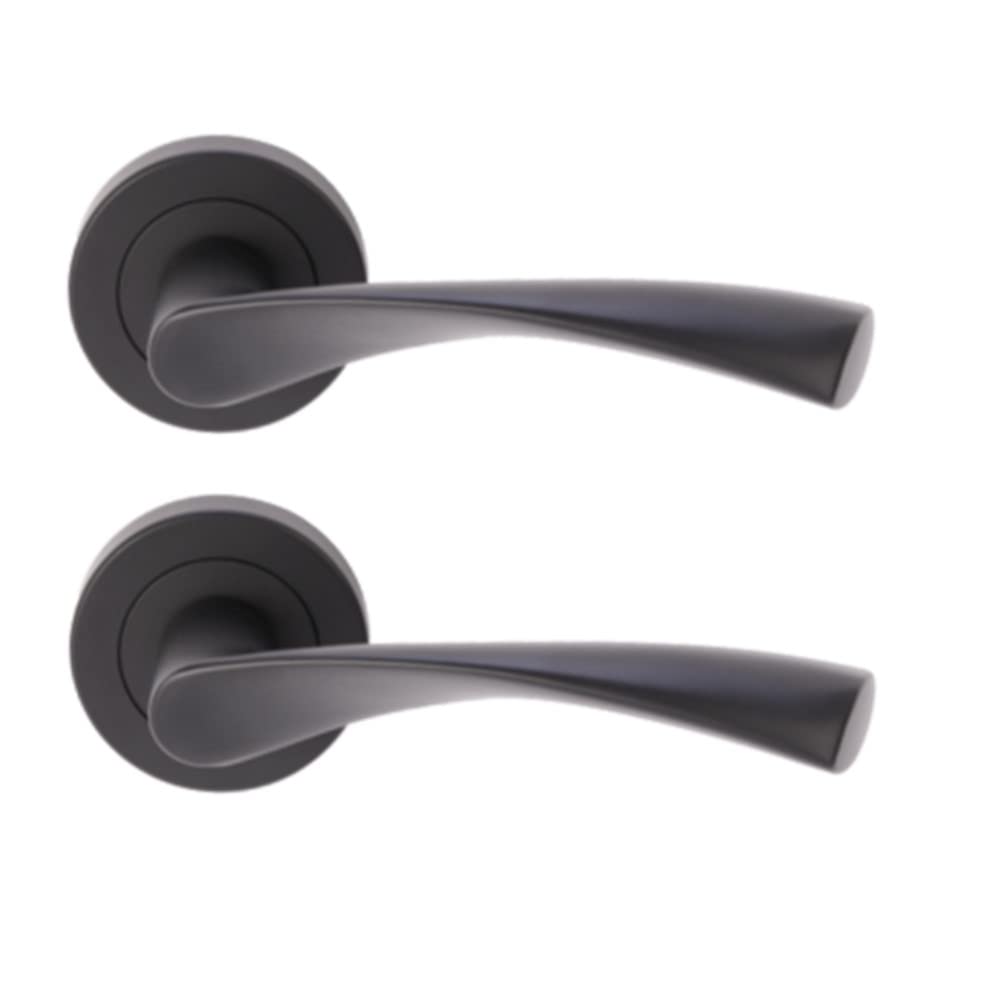 7 Sets Zena Internal Door Handles on Rose Lever Latch Door Packs (76mm) - Black Matt - Image 3