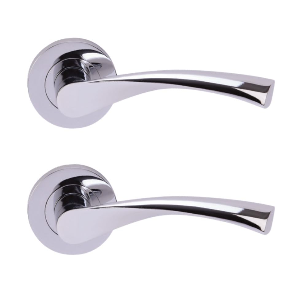 3 Sets Lobo Lever On Round Rose Door Handles - Polished Chrome - Image 3