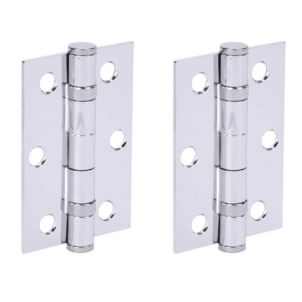 Door Hinges 1 Pair 76mm / 3 inch Ball Bearing, with Screws - Polished Chrome