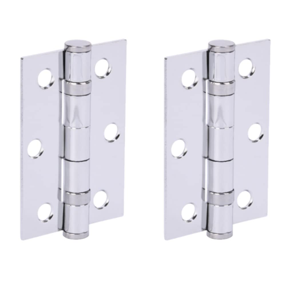 Door Hinges 1 Pair 76mm / 3 inch Ball Bearing, with Screws - Polished Chrome