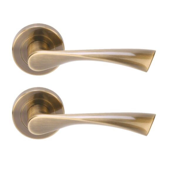 Zena Lever On Round Rose Door Handles, 1 Set - Antique Bronze