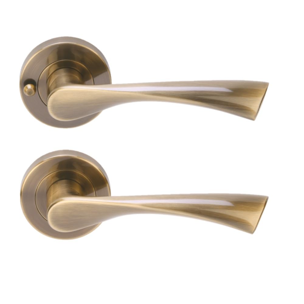 Zena Privacy Lever On Round Rose Door Handles, with Privacy Latch - Antique Bronze - Image 2