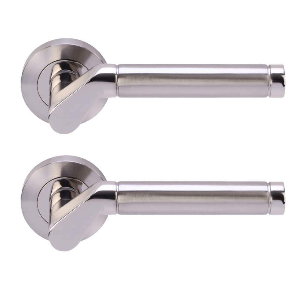 7 Sets Tucana Internal Door Handles on Rose Lever Latch Door Packs (76mm) - Polished/Satin Nickel - Image 3
