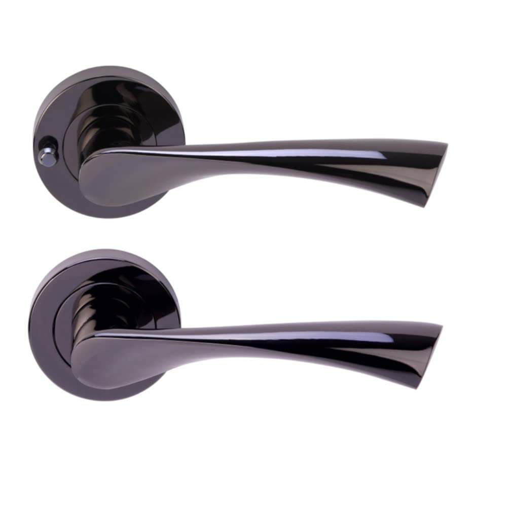 Zena Privacy Lever On Round Rose Door Handles, with Privacy Latch - Black Nickel - Image 2