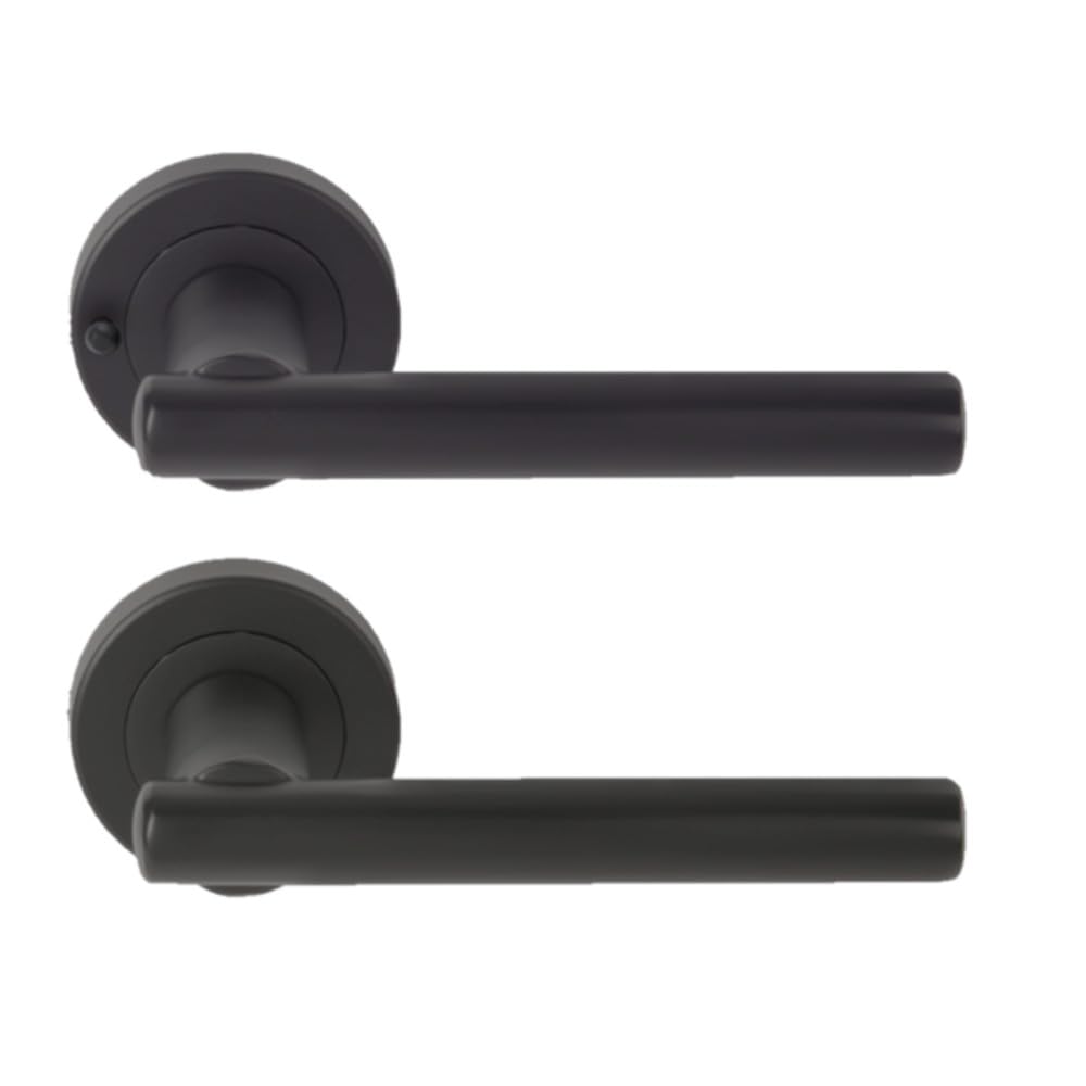 Solus Privacy Lever On Round Rose Door Handles, with Bullet Privacy Latch - Black Matt - Image 2