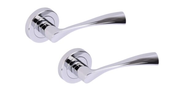 Zena Lever On Round Rose Door Handles, 1 Set - Polished Chrome