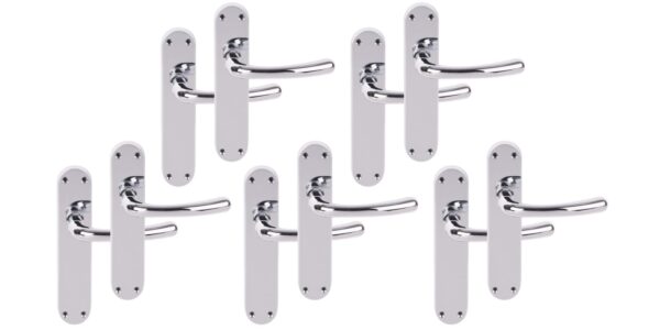5 Pairs Avis Polished Chrome Lever Latch Door Handle Set on Long Backplate