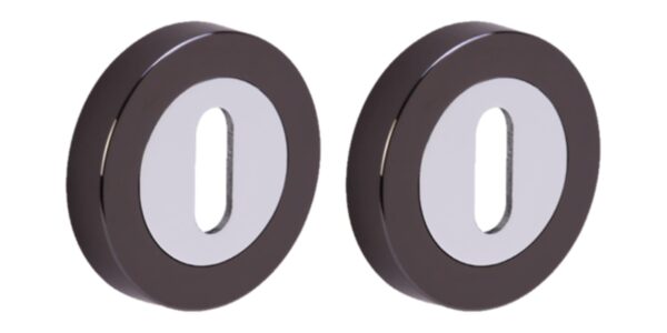 2 Pack Keyhole Door Lock Escutcheon Covers - Black Nickel Polished Chrome