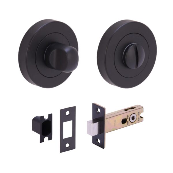 Bathroom Toilet Door Thumb Turn and Release Deadbolt Kit - Black Matt - 76mm Bolt with 57mm Backset