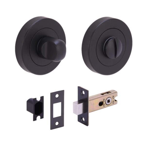 Bathroom Toilet Door Thumb Turn and Release Deadbolt Kit - Black Matt - 65mm Bolt with 45mm Backset