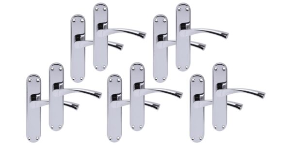 5 Pairs Lobo Polished Chrome Lever Latch Door Handle Set on Long Backplate