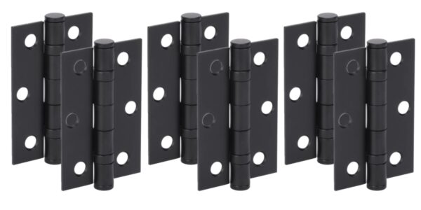 Door Hinges 3 Pairs 76mm / 3 inch Ball Bearing, with Screws - Black Matt