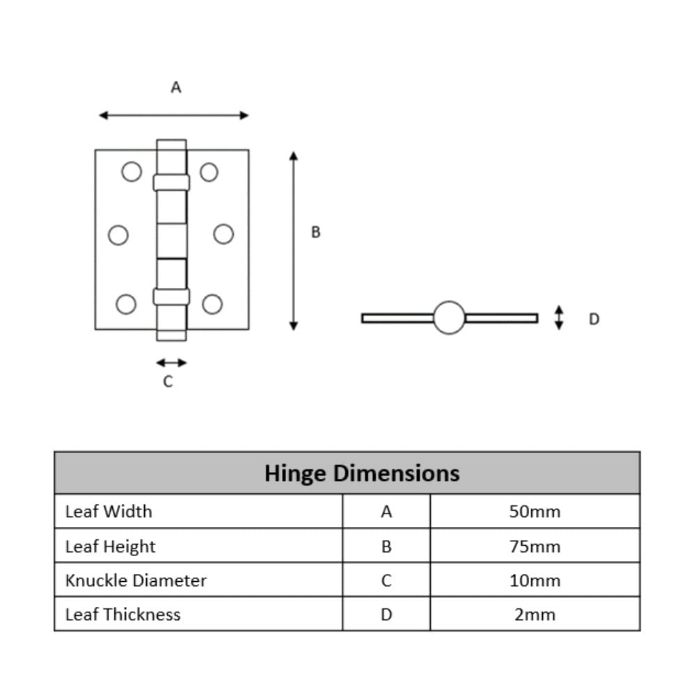 Door Hinges 1 Pair 76mm / 3 inch Ball Bearing, with Screws - Black Matt - Image 3