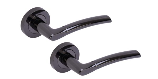 Nemo Lever On Round Rose Door Handles, 1 Set - Black Nickel