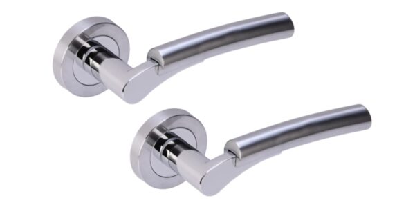 Raida Lever On Round Rose Door Handles, 1 Set - Polished/Satin Chrome