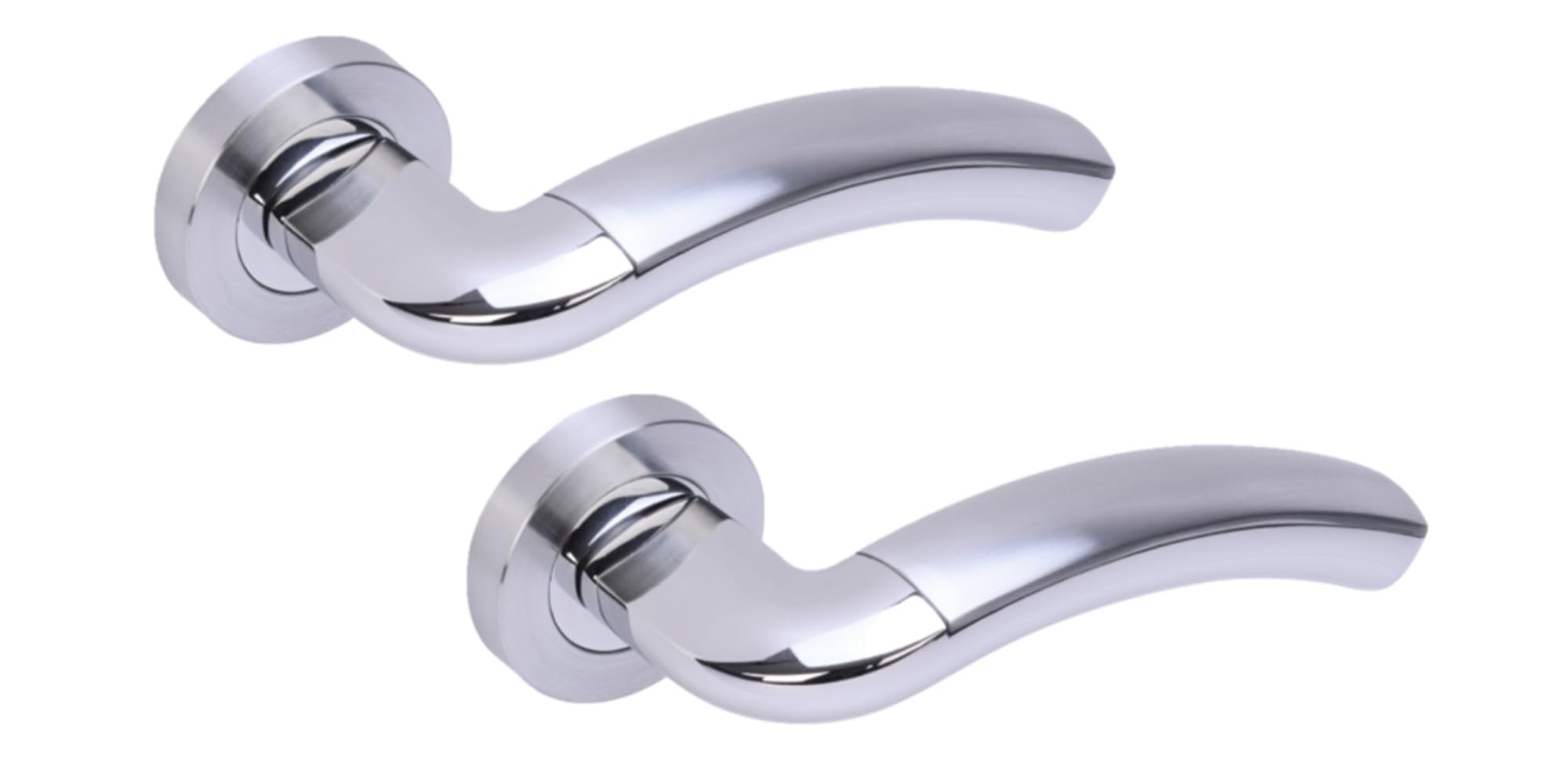 Corax Premium Lever On Round Rose Door Handles, 1 Set - Polished/Satin Chrome