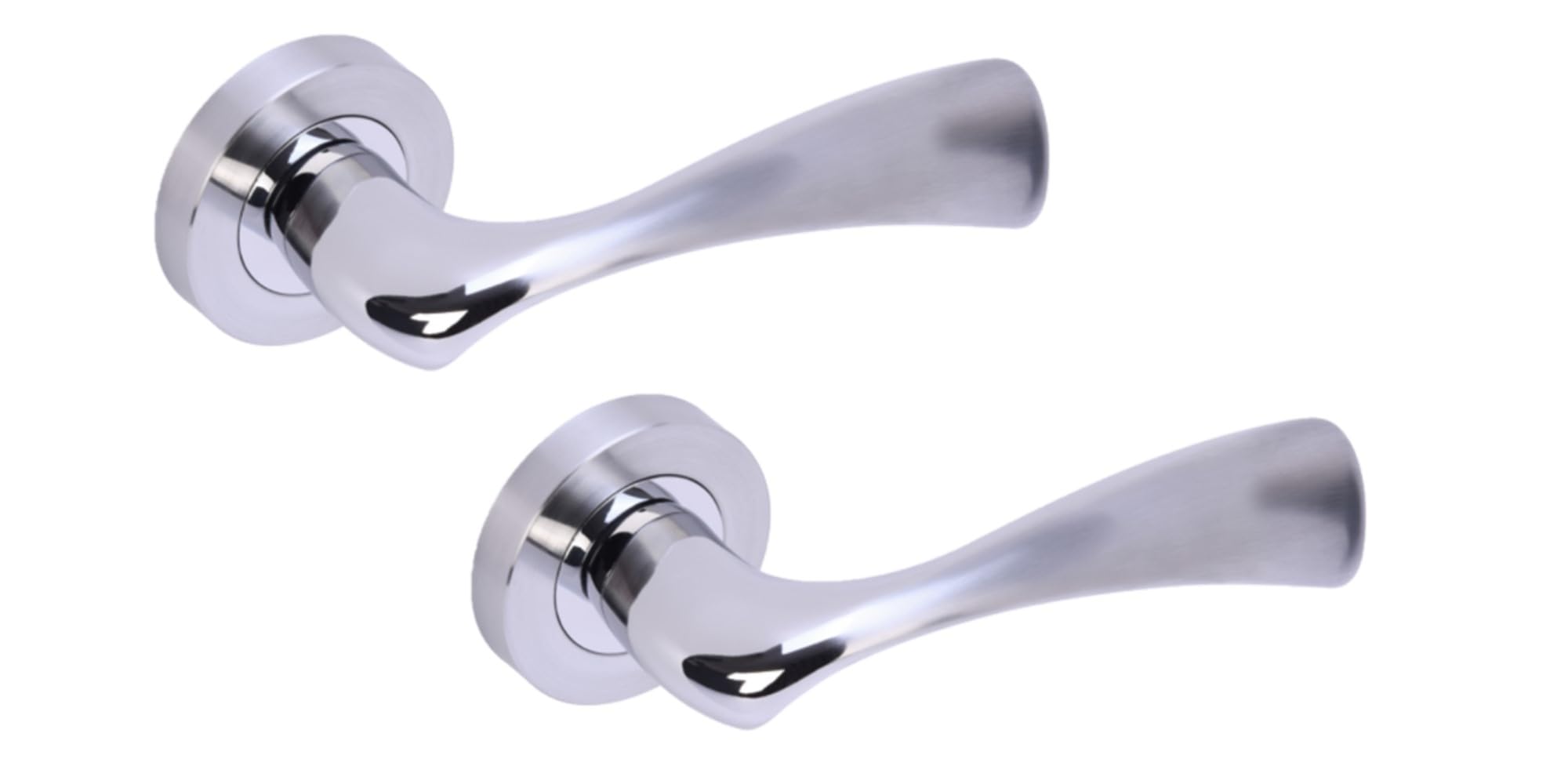Volans Premium Lever On Round Rose Door Handles, 1 Set - Polished/Satin Chrome