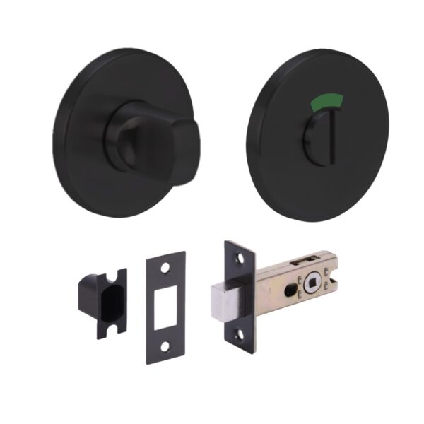 Stainless Steel Bathroom Toilet Door Kit - Turn with Indicator Release - Black Matt Finish - 65mm Bolt (45mm Backset)