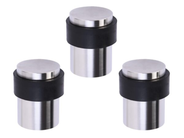 3 Pack Floor Mounted Collared Door Stops 30mm x 40mm, Concealed Fixing - Satin Stainless Steel