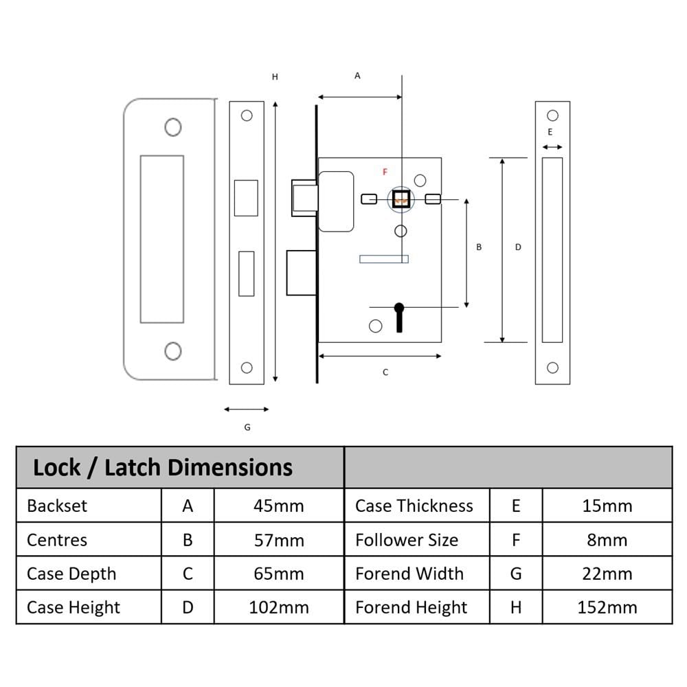 65mm (2 1/2 inch) Satin Brass 3 Lever Mortice Sashlock CE & UKCA Approved - Fire Rated - 45mm Backset - Image 4