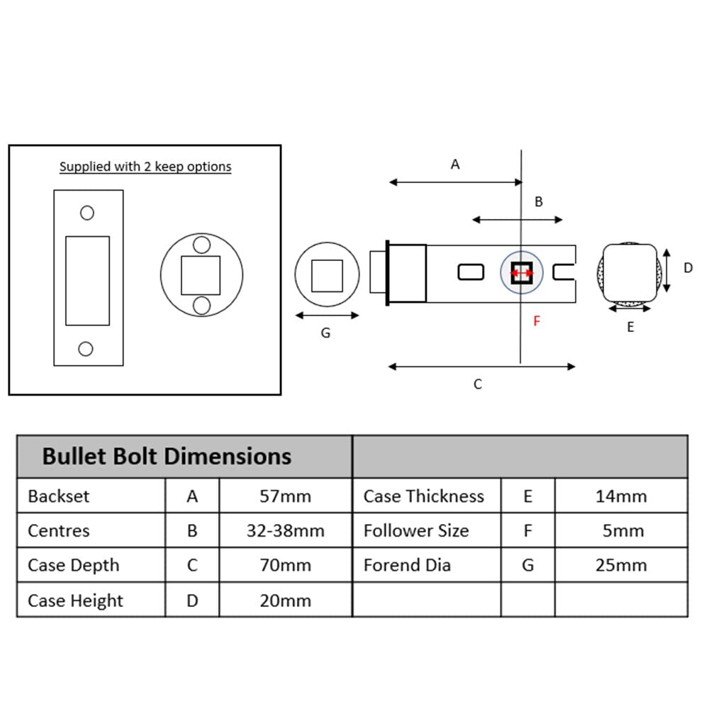 76mm Bullet Bolt - Black Matt - 57mm Backset - Image 4