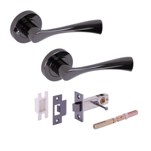 Zena Privacy Lever On Round Rose Door Handles, with Privacy Latch - Black Nickel
