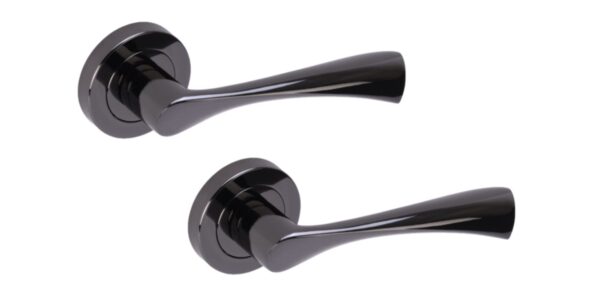 Zena Lever On Round Rose Door Handles, 1 Set - Black Nickel
