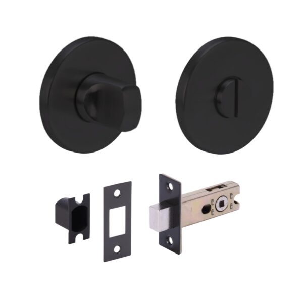 Stainless Steel Bathroom Toilet Door Kit - Turn with Blind Release - Black Matt Finish - 65mm Bolt (45mm Backset)