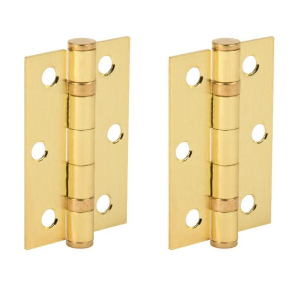 Door Hinges 1 Pair 76mm / 3 inch Ball Bearing, with Screws - Satin Brass
