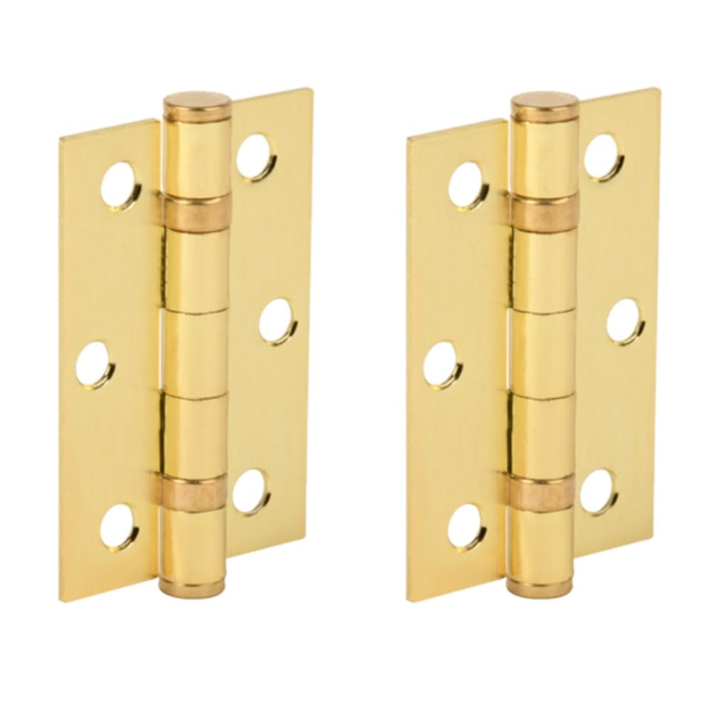 Door Hinges 1 Pair 76mm / 3 inch Ball Bearing, with Screws - Satin Brass