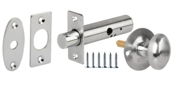 Mortice Security Door Bolt, 60mm Silver Rack Bolt, with Satin Chrome Oval Thumbturn