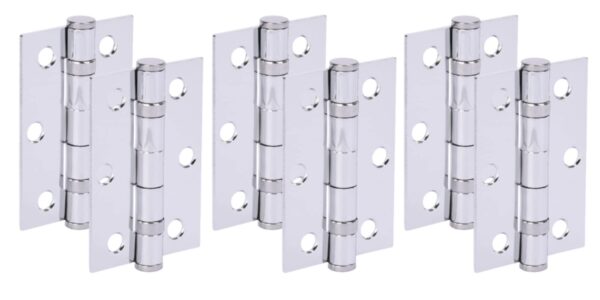 Door Hinges 3 Pairs 76mm / 3 inch Ball Bearing, with Screws - Polished Chrome