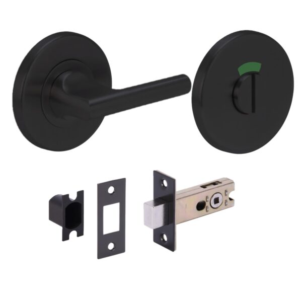 Stainless Steel Bathroom Toilet Door Kit - DDA Disabled Turn with Indicator Release - Black Matt Finish - 65mm Bolt (45mm Backset)