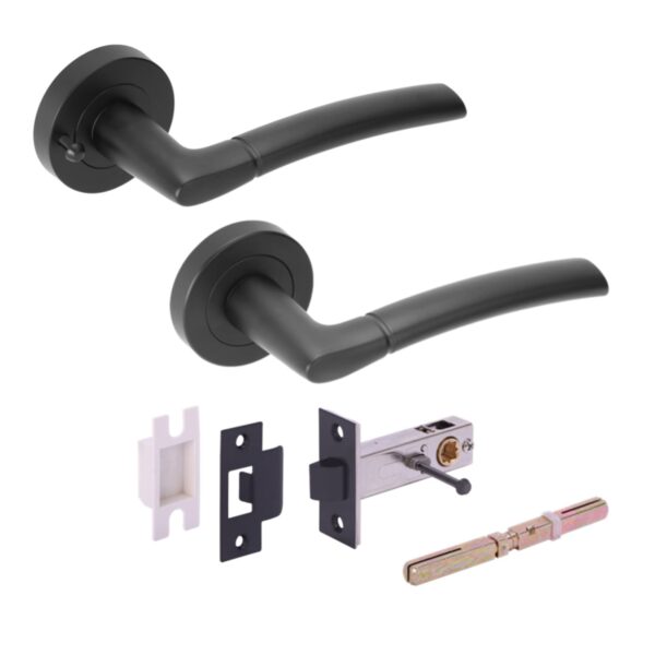 Nemo Privacy Lever On Round Rose Door Handles, with Privacy Latch - Black Matt