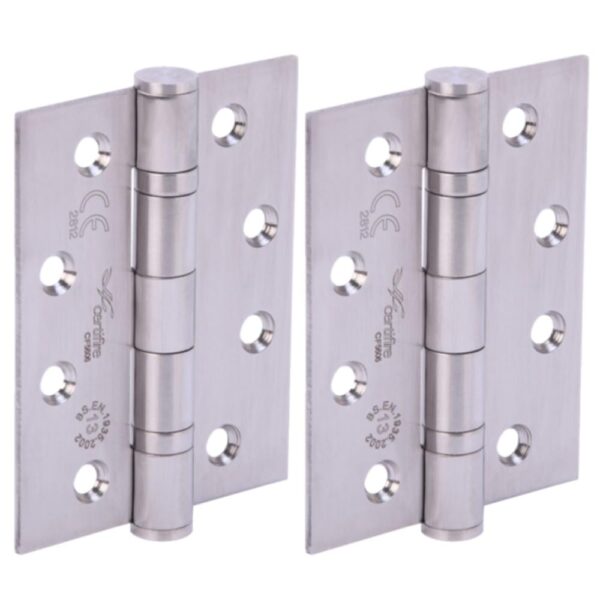 Door Hinges 1 Pair 102mm / 4 inch Ball Bearing, Grade 13 Fire Rated, CE13 FD30 FD60 - Satin Stainless Steel