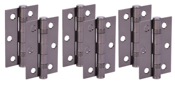 Door Hinges 3 Pairs 76mm / 3 inch Ball Bearing, with Screws - Black Nickel