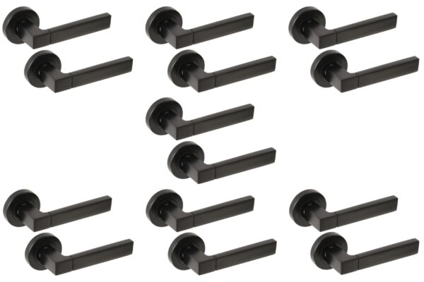 7 Sets Luxa Lever On Round Rose Door Handles - Black Matt
