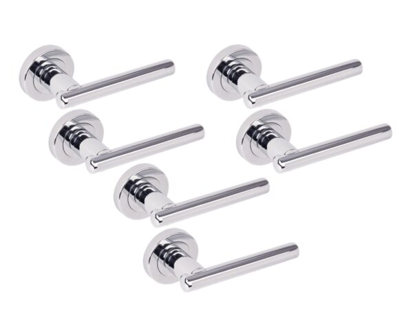 3 Sets Solus Lever On Round Rose Door Handles - Polished Chrome