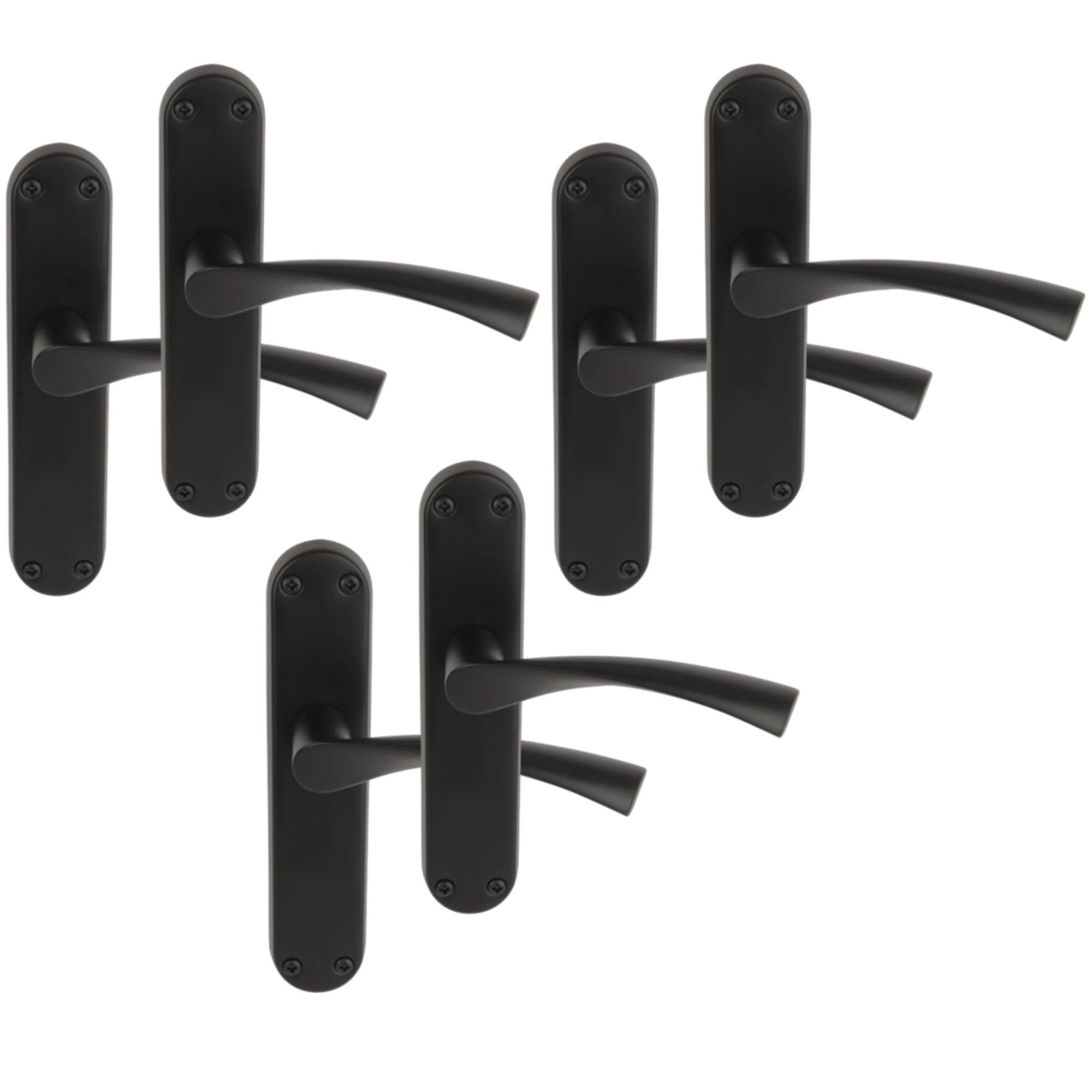 3 Pairs Lobo Black Matt Lever Latch Door Handle Set on Long Backplate