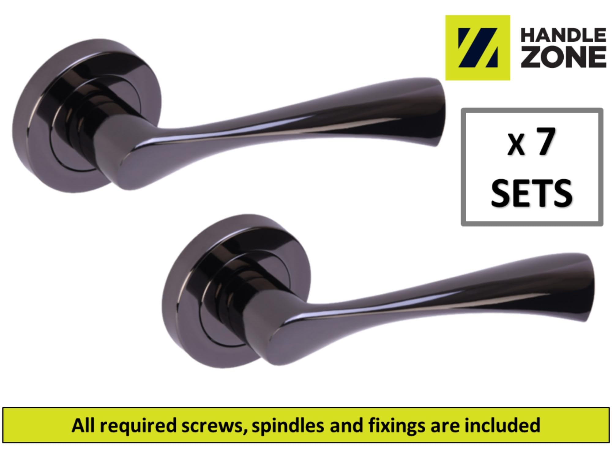 7 Sets Zena Lever On Round Rose Door Handles - Black Nickel - Image 2