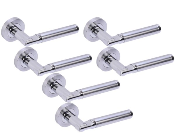 3 Sets Lacerta Premium Lever On Round Rose Door Handles - Polished/Satin Chrome
