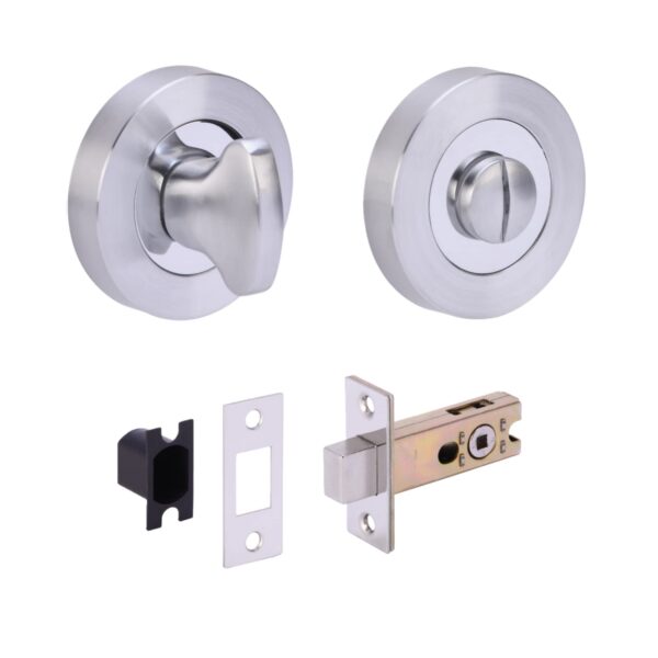 Bathroom Toilet Door Thumb Turn and Release Deadbolt Kit - Dual Finish Polished/Satin Chrome - 65mm Bolt with 45mm Backset