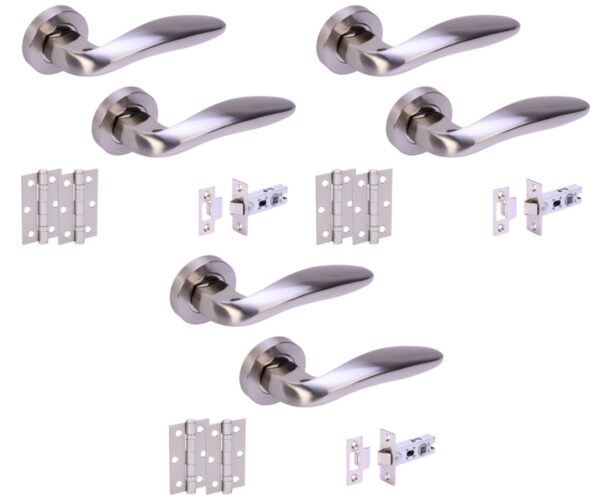 3 Sets Lagus Internal Door Handles on Rose Lever Latch Door Packs (76mm) - Polished/Satin Nickel