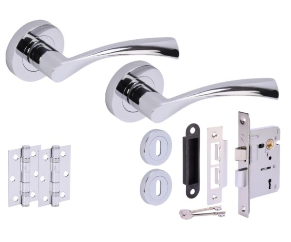 Lobo Door Handles on Rose 3 Lever Lock Pack (65mm) - Polished Chrome