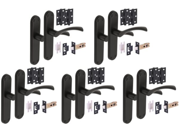 5 Sets Lobo Internal Door Handles on Backplate Lever Latch Door Packs (76mm) - Black Matt