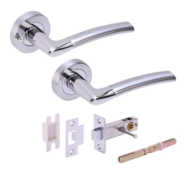 Nemo Privacy Lever On Round Rose Door Handles, with Privacy Latch - Polished/Satin Chrome
