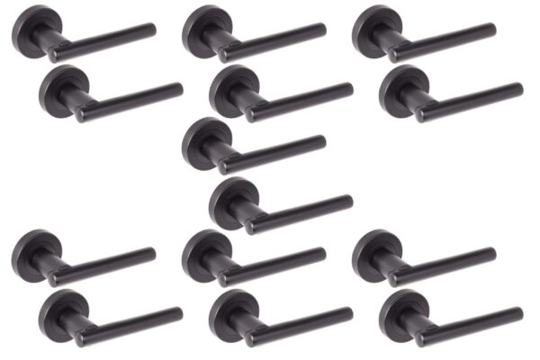7 Sets Solus Lever On Round Rose Door Handles - Black Matt
