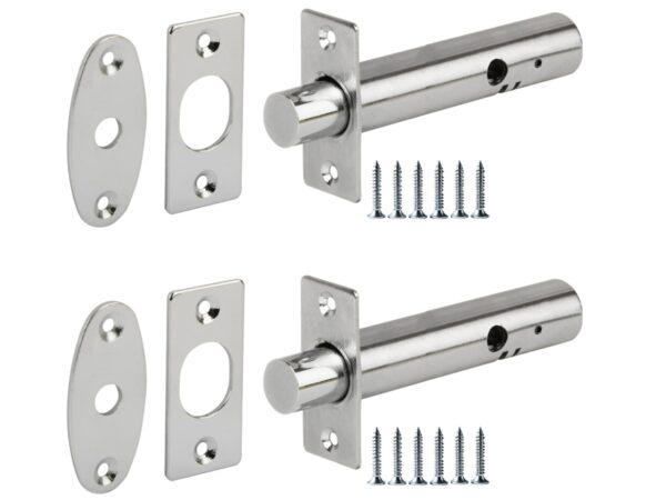2 Pack Mortice Security Door Bolts, Extended 88mm Rack Bolt - Silver Nickel Plated